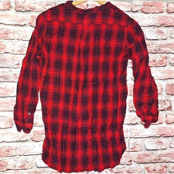 Ralph Lauren Denim & Supply | Red/Black Pleated Hi-Low Plaid Top - Picture 4 of 16
